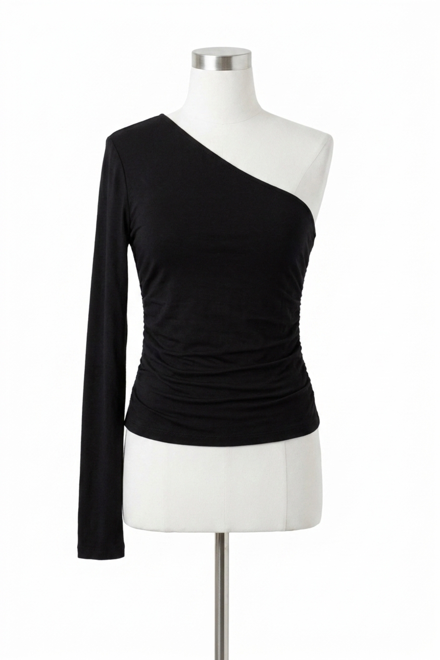 NEW BISHOP + YOUNG blake one shoulder top in caviar